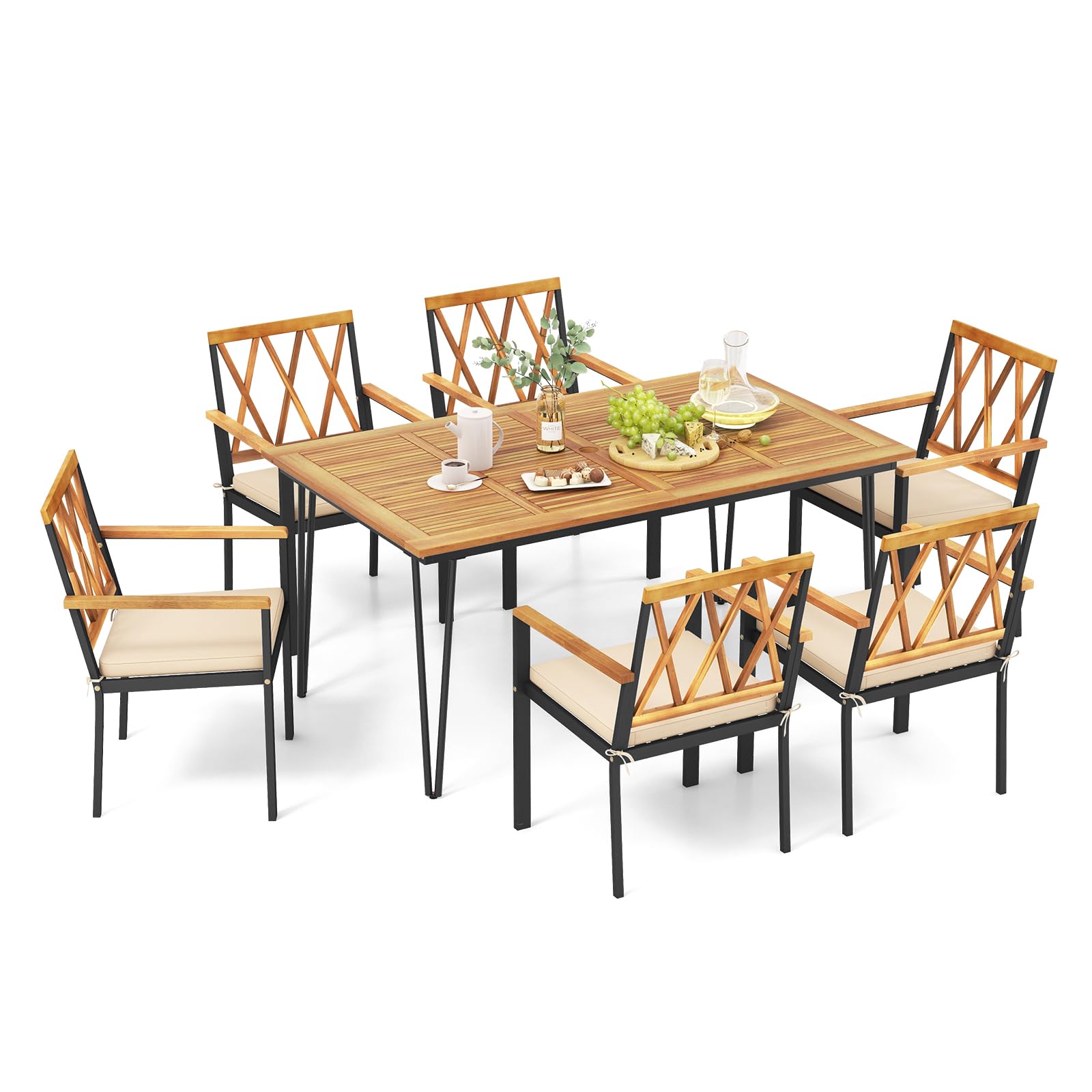 Tangkula 7-Piece Patio Dining Set(Natural & Black)